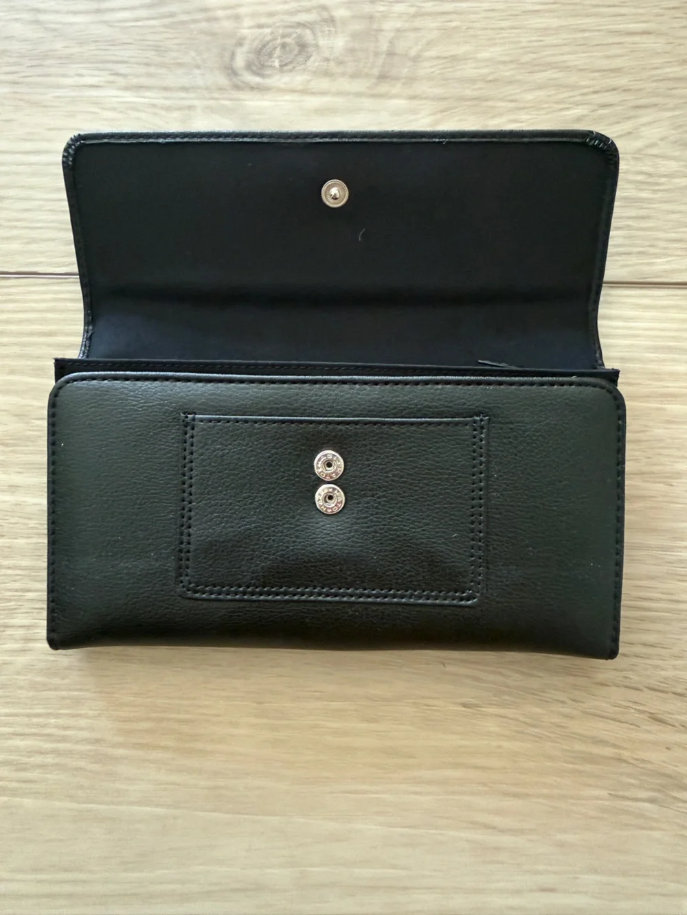 Koret Black Leather Long Flap Wallet with Branded Metal Accent